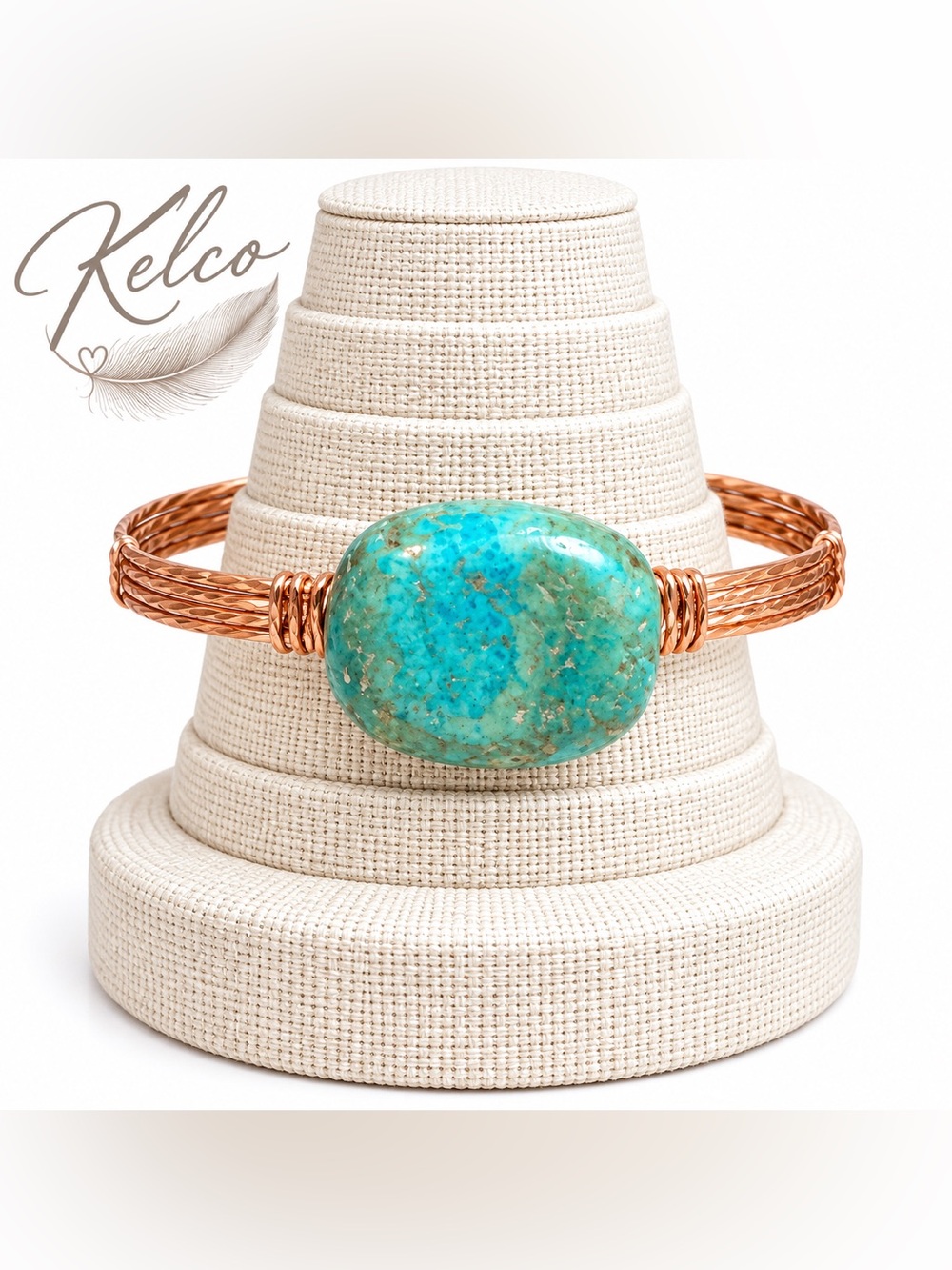 Copper Wire Wraped Turquoise Cuff 6-7.5”